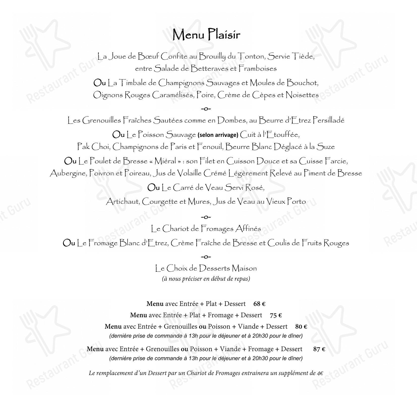 Menu bar pour Restaurant LE RAISIN dans Pont-de-Vaux