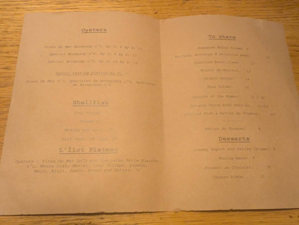Menu de L'Îlot