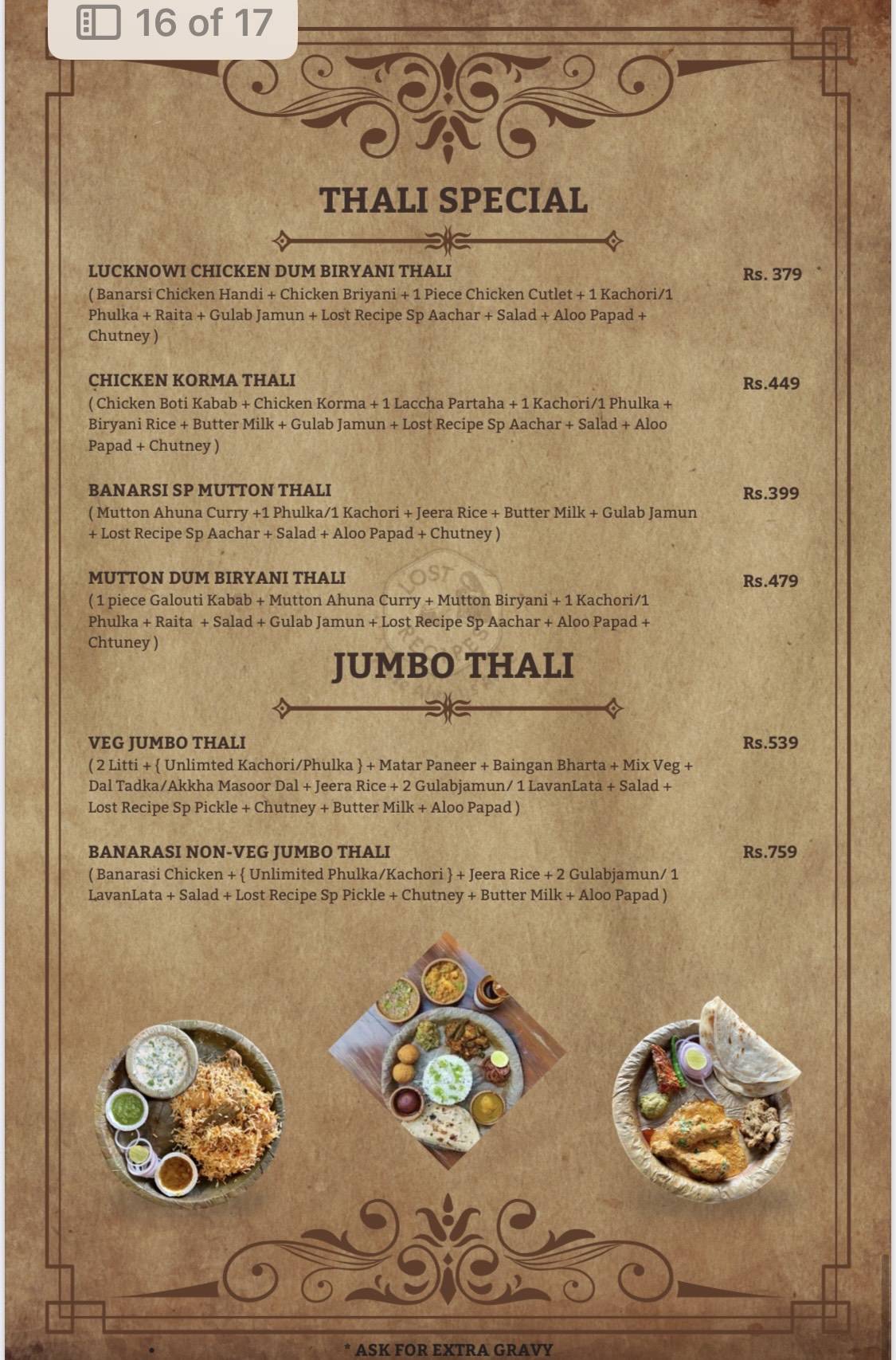 LOST RECIPES menu