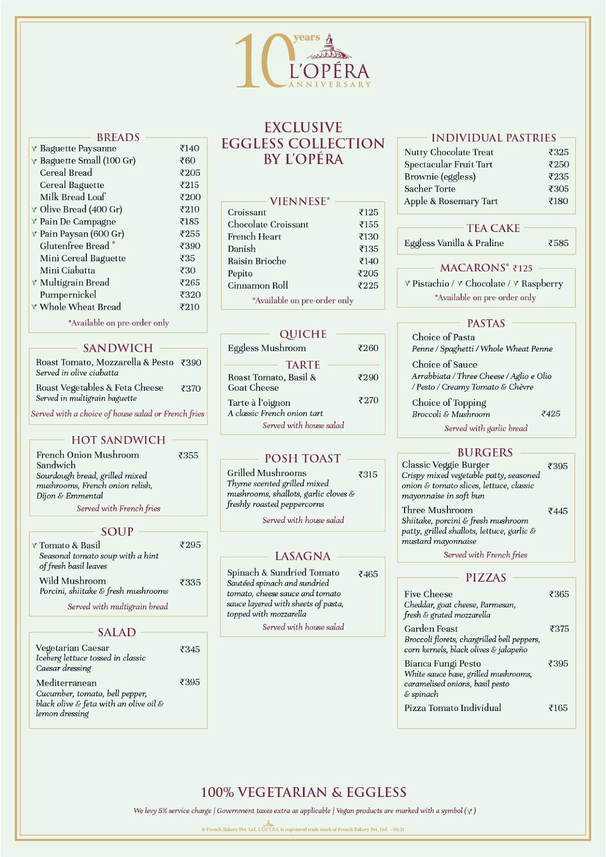 L’Opéra Basant Lok menu