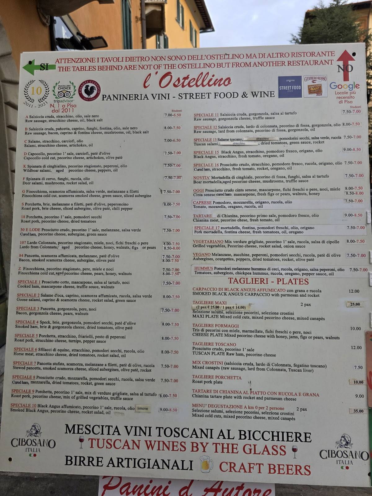 Menu di L'Ostellino 