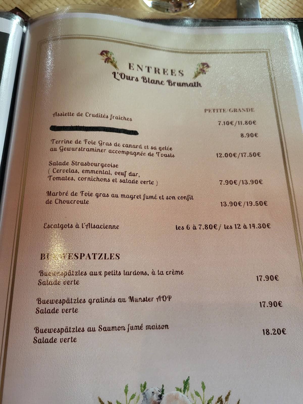 Menu de Restaurant L'Ours Blanc