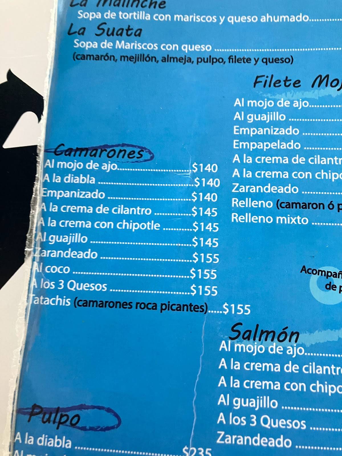 Menu at La Comadre Culichi restaurant, San Juan del Río, De La Vía 51