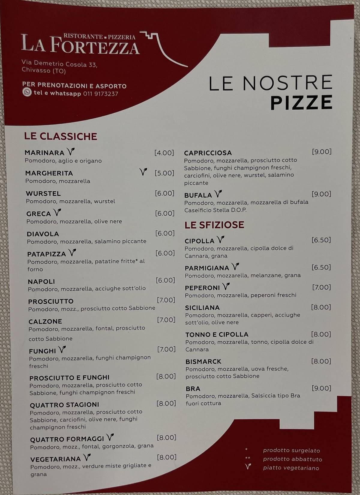 Menu di La Fortezza 