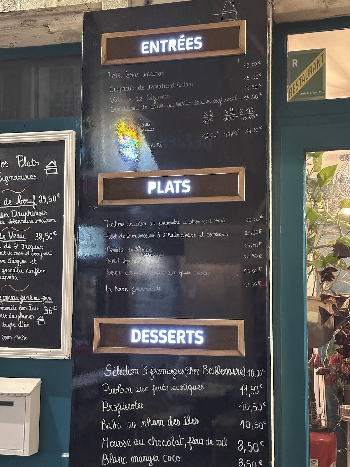 Menu de Restaurant La Kase