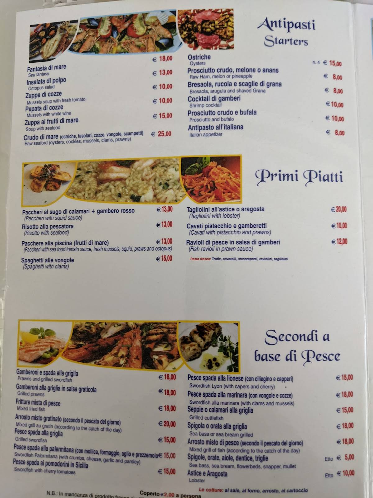 Menu di La Piscina 
