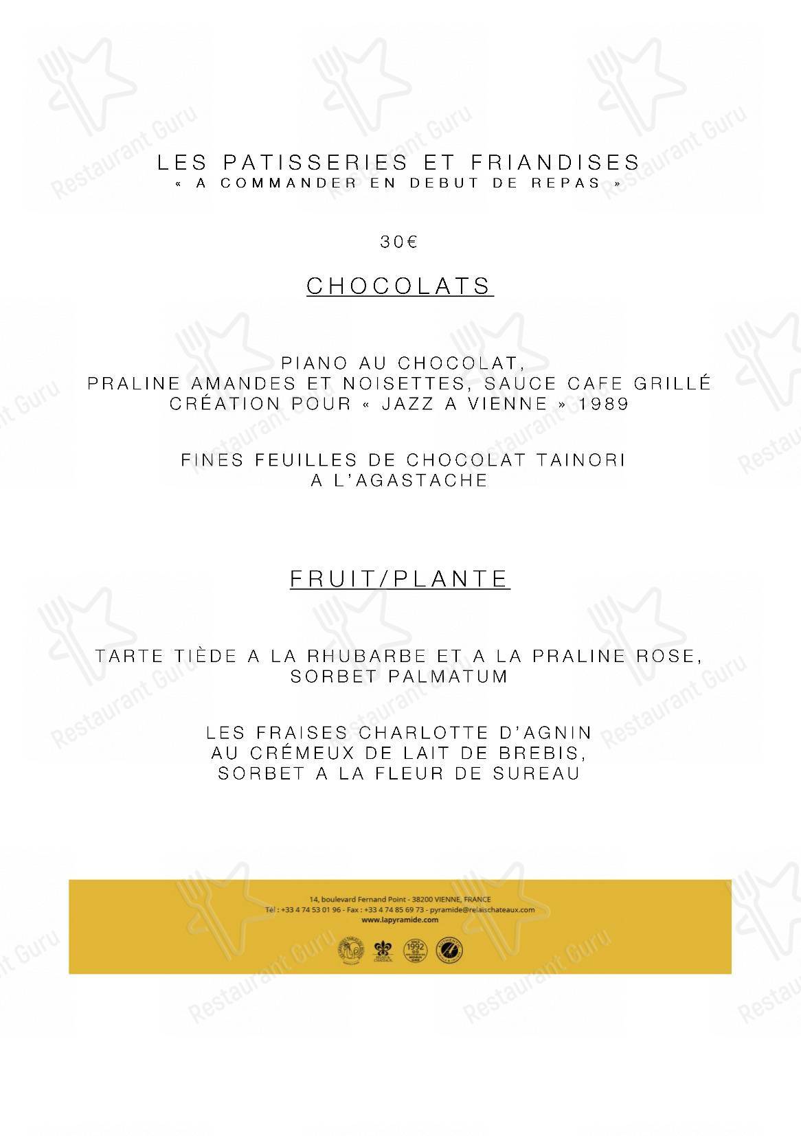 Menu pour La Pyramide - Hôtel Restaurant (Isère) - Food and Drinks menu