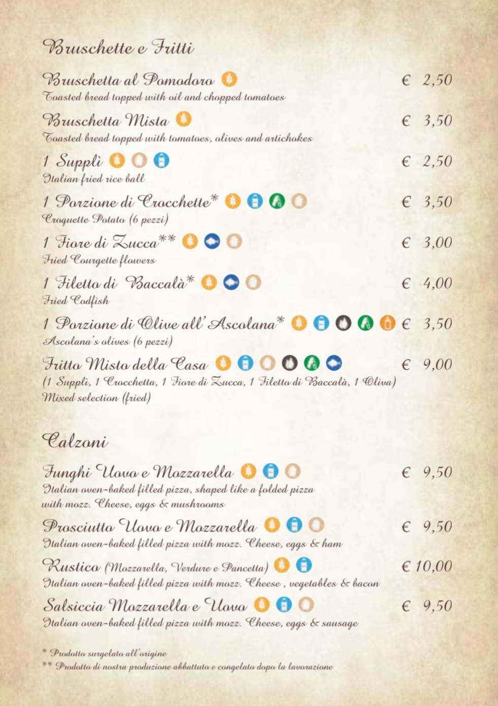 Menu di La Villetta 