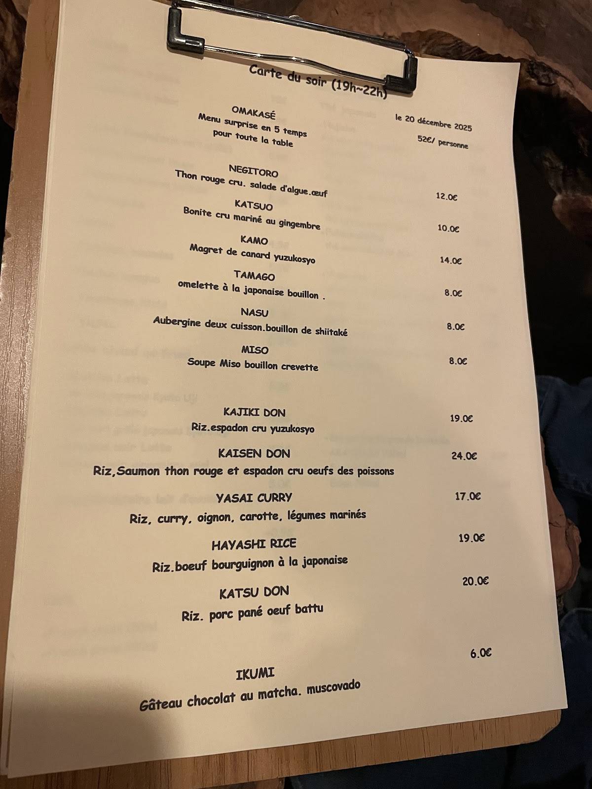 Menu de Lacigne