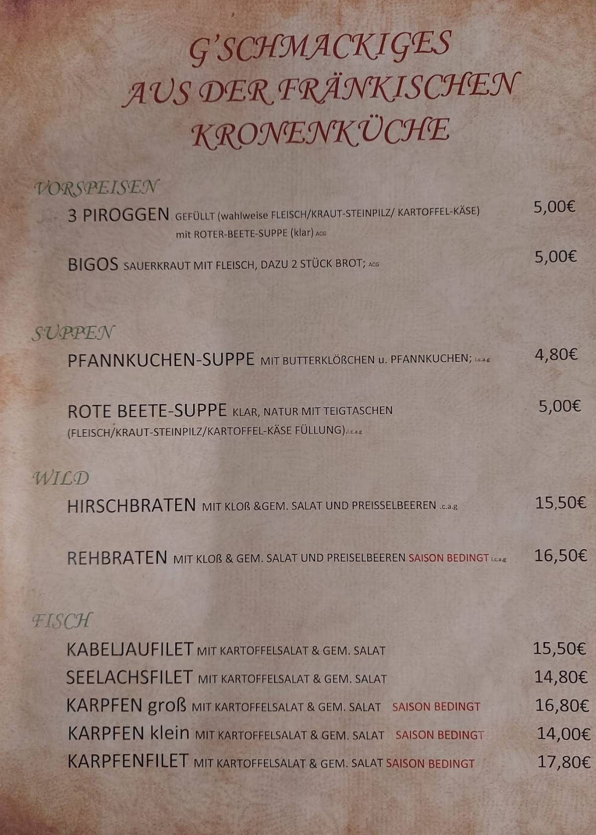 Speisekarte von Landgasthof & Pension Goldene Krone "Bucher Wirt" am