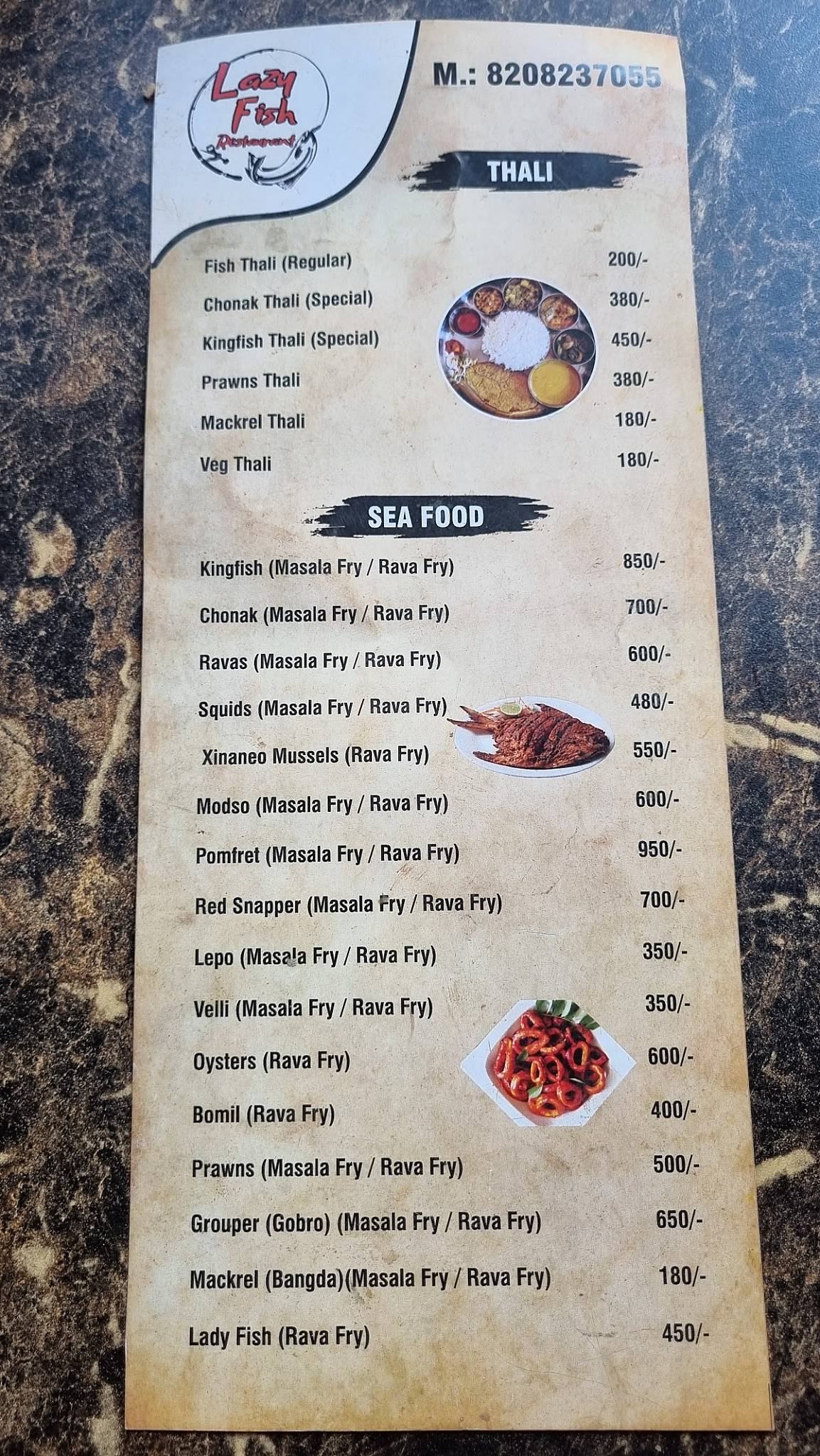 Lazy Fish Restaurant menu