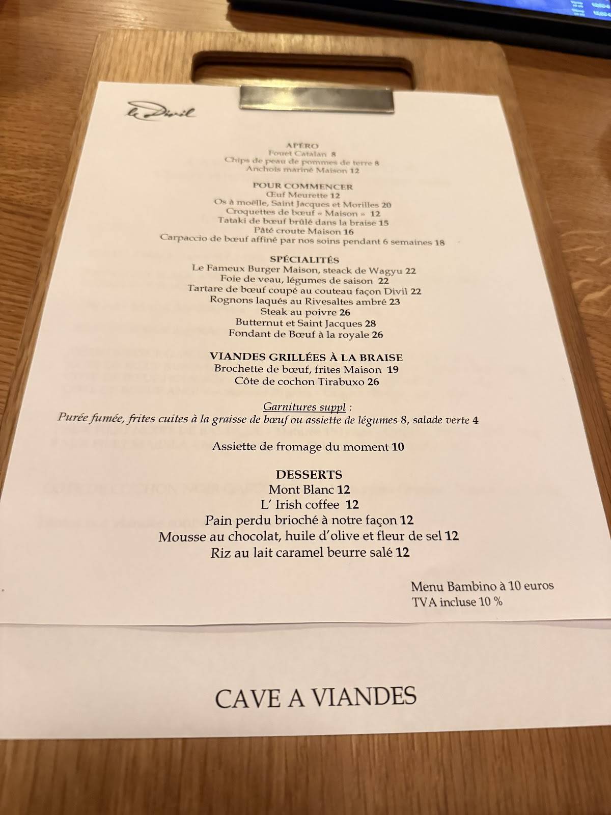 Menu de Restaurant Le Divil