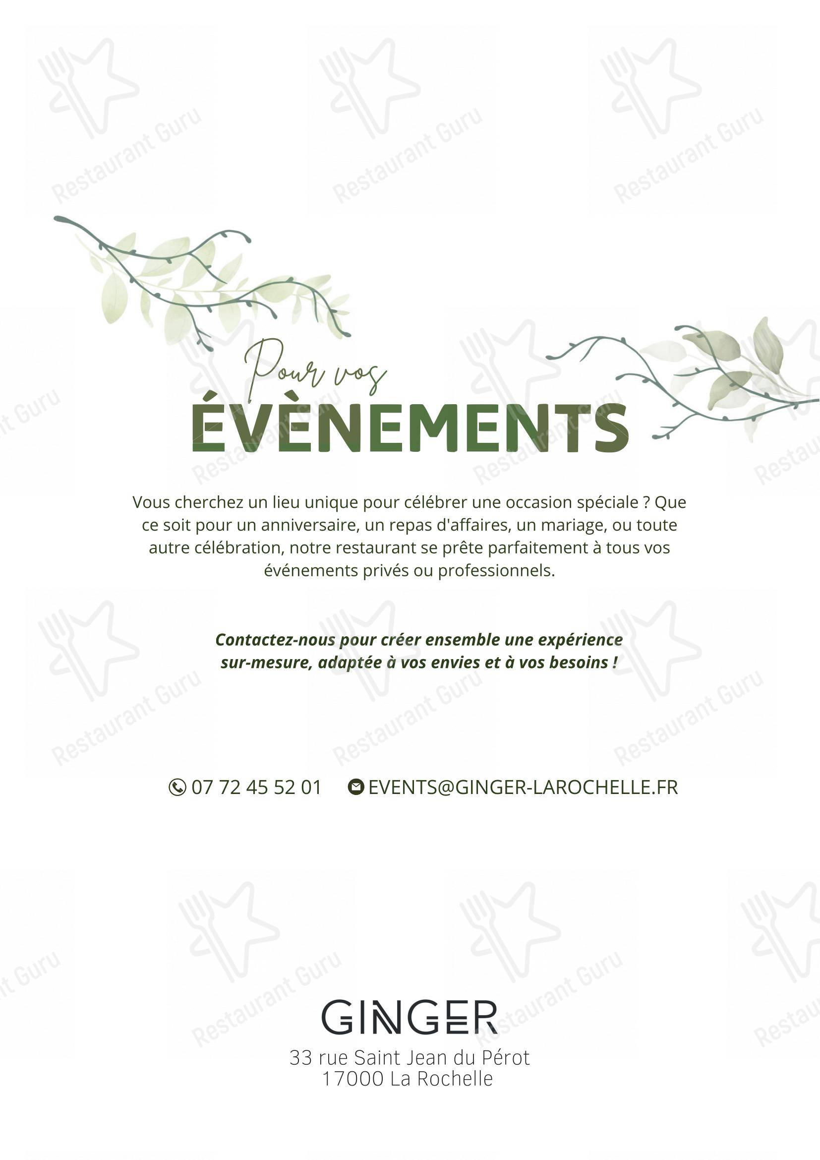 Menu pour Restaurant - Le Ginger restaurant