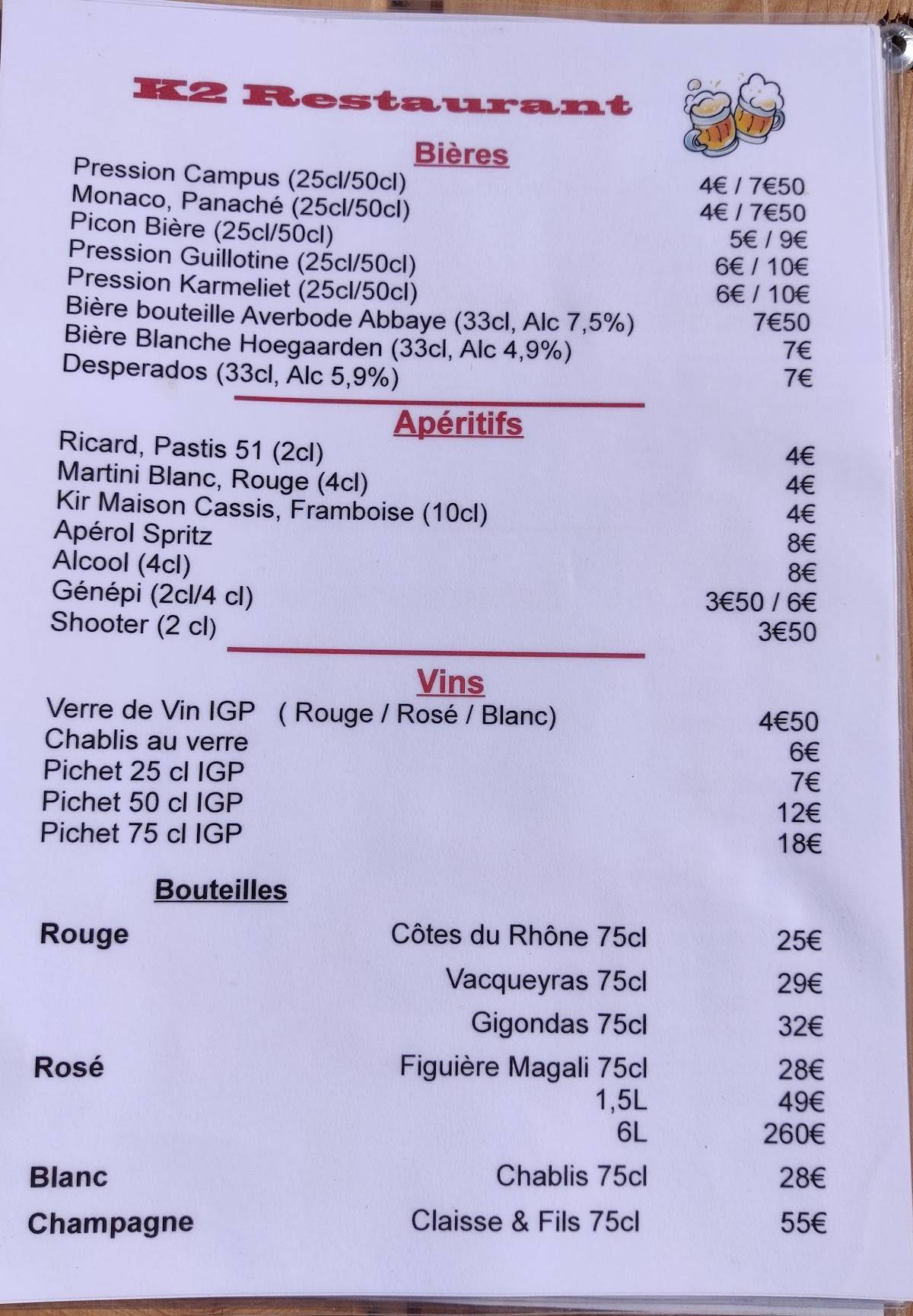 Menu de Restaurant Le K2 Risoul