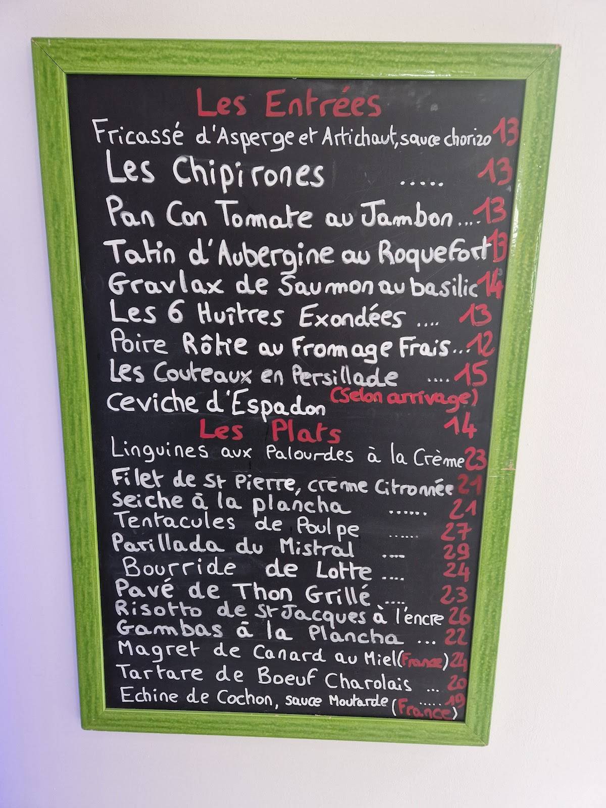 Menu de Le Mistral