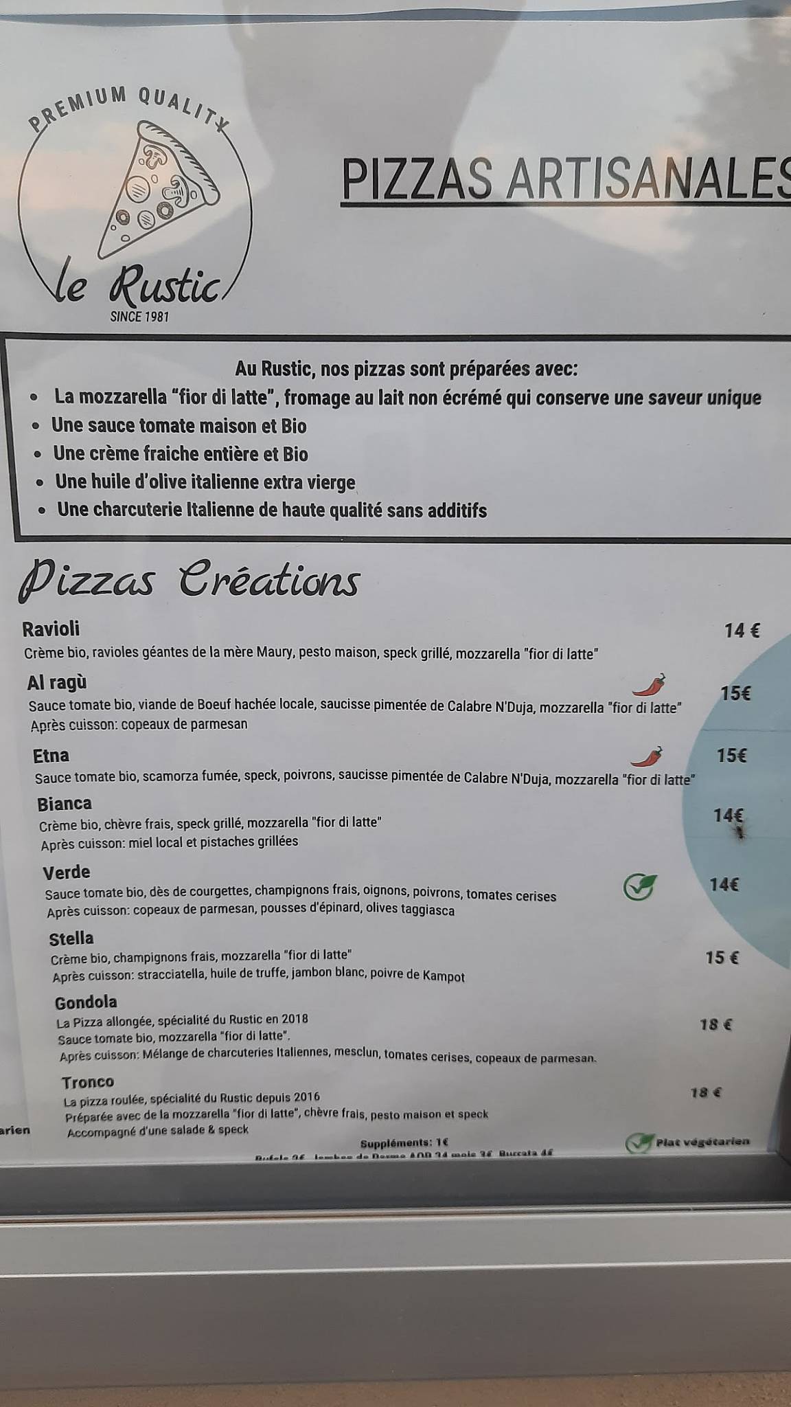 Menu de Le Rustic