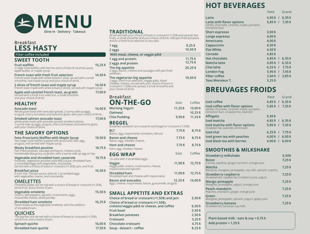 Menu de Le Subtil - Sandwicherie, Café et Déjeuner - Ste-Foy