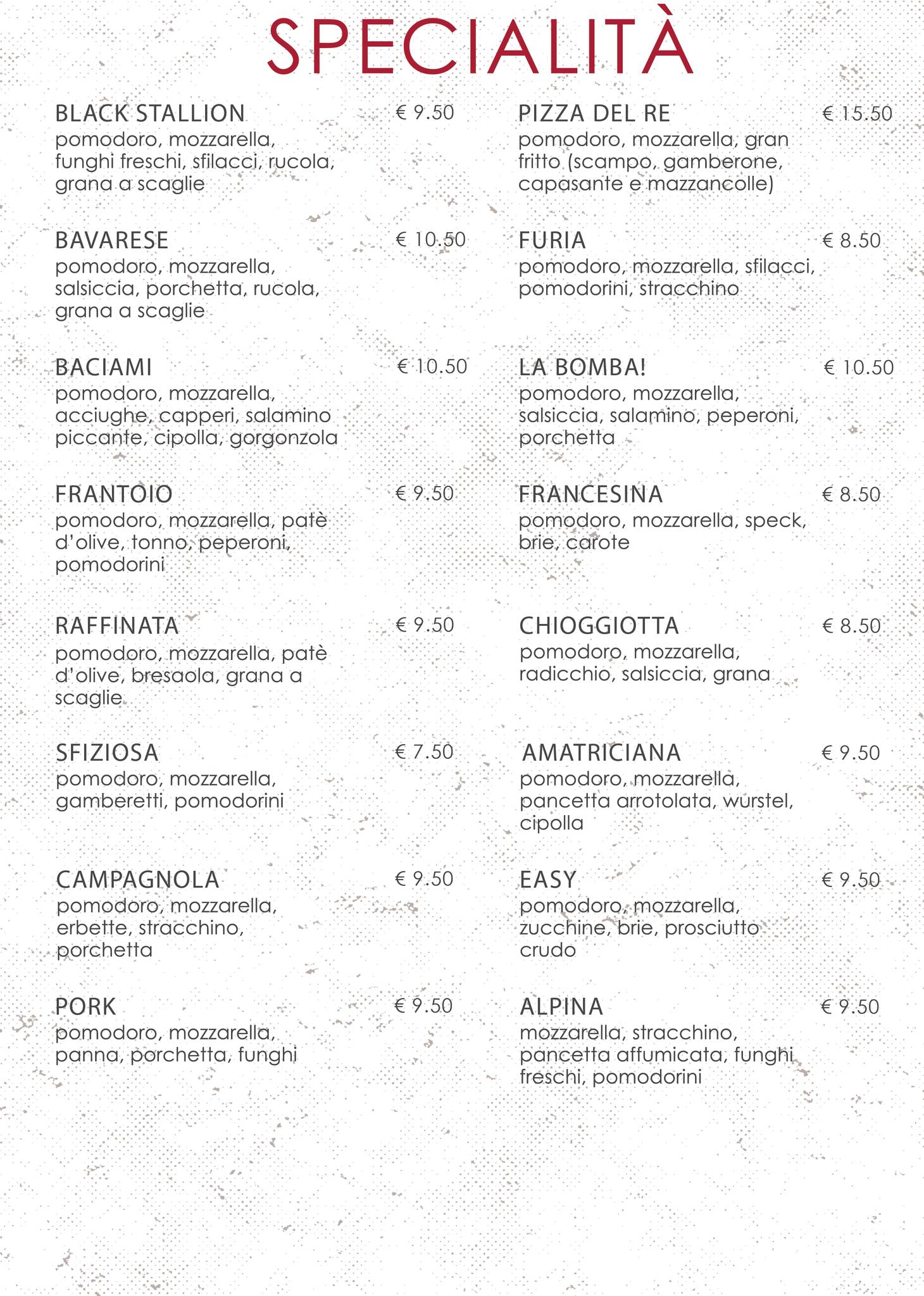 Menu di Le camille ristorante pizzeria e locanda 