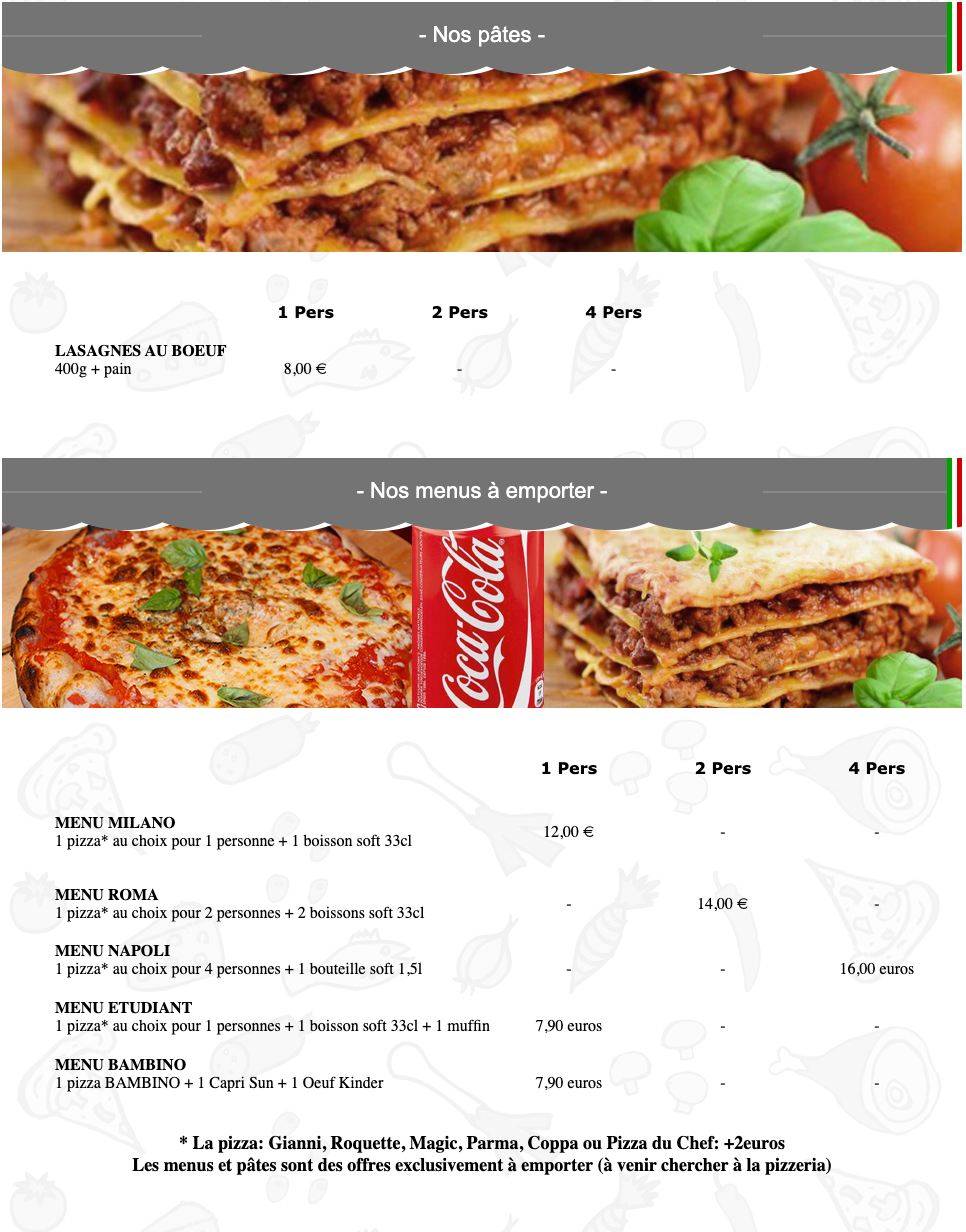 Menu de Magic Pizza