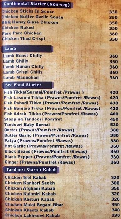 Manali Resto Bar menu