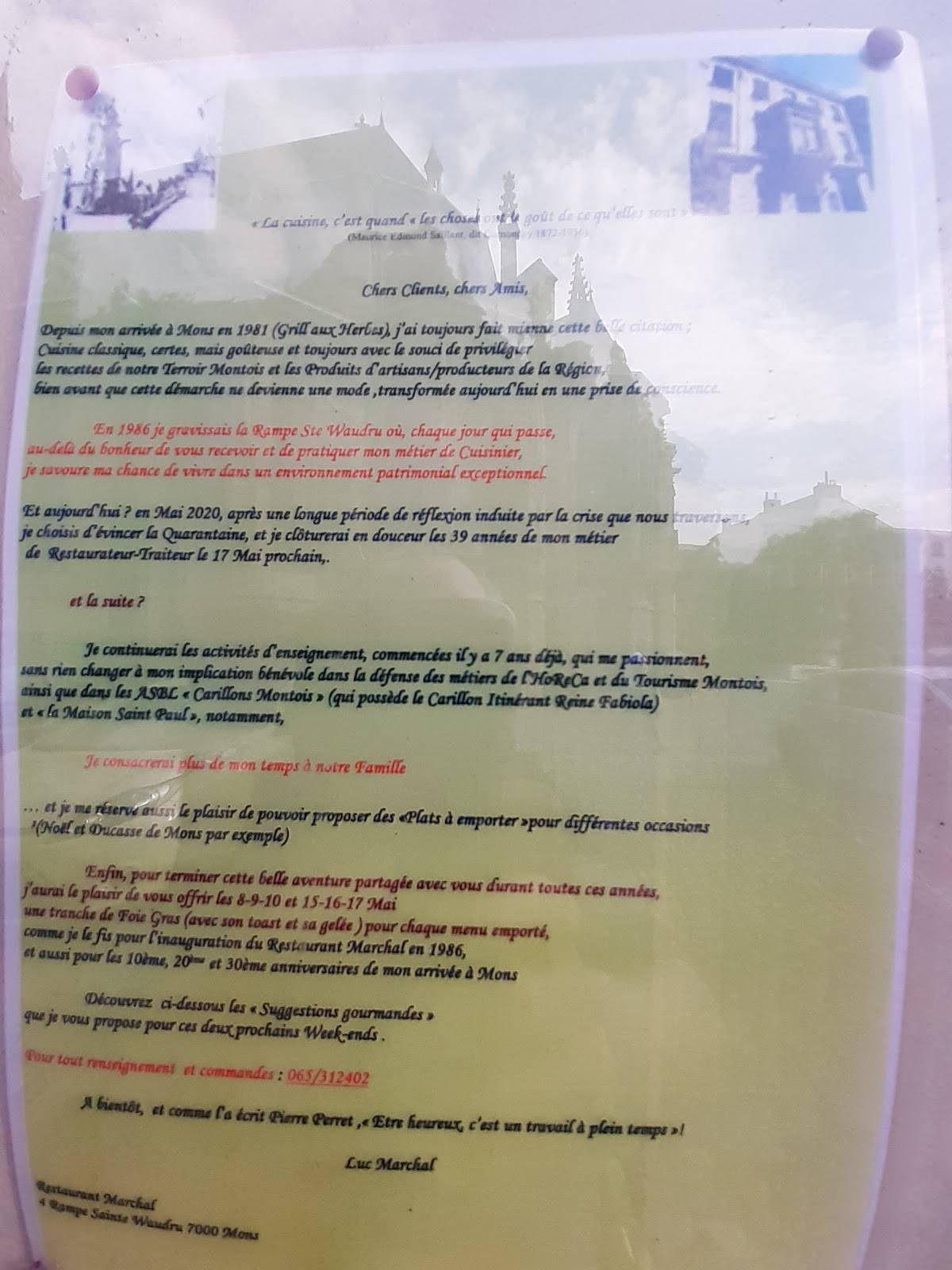 Menu de Restaurant Marchal