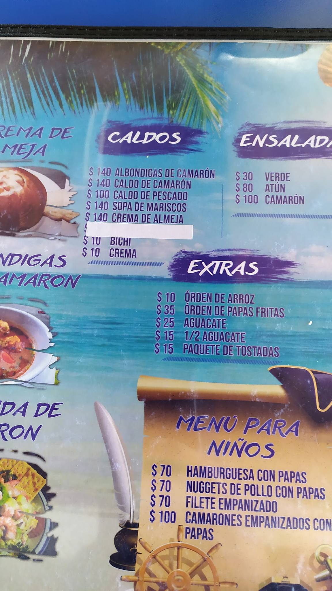 Carta del restaurante Mariscos Mazatlán, Tijuana, P.º del Río 6642