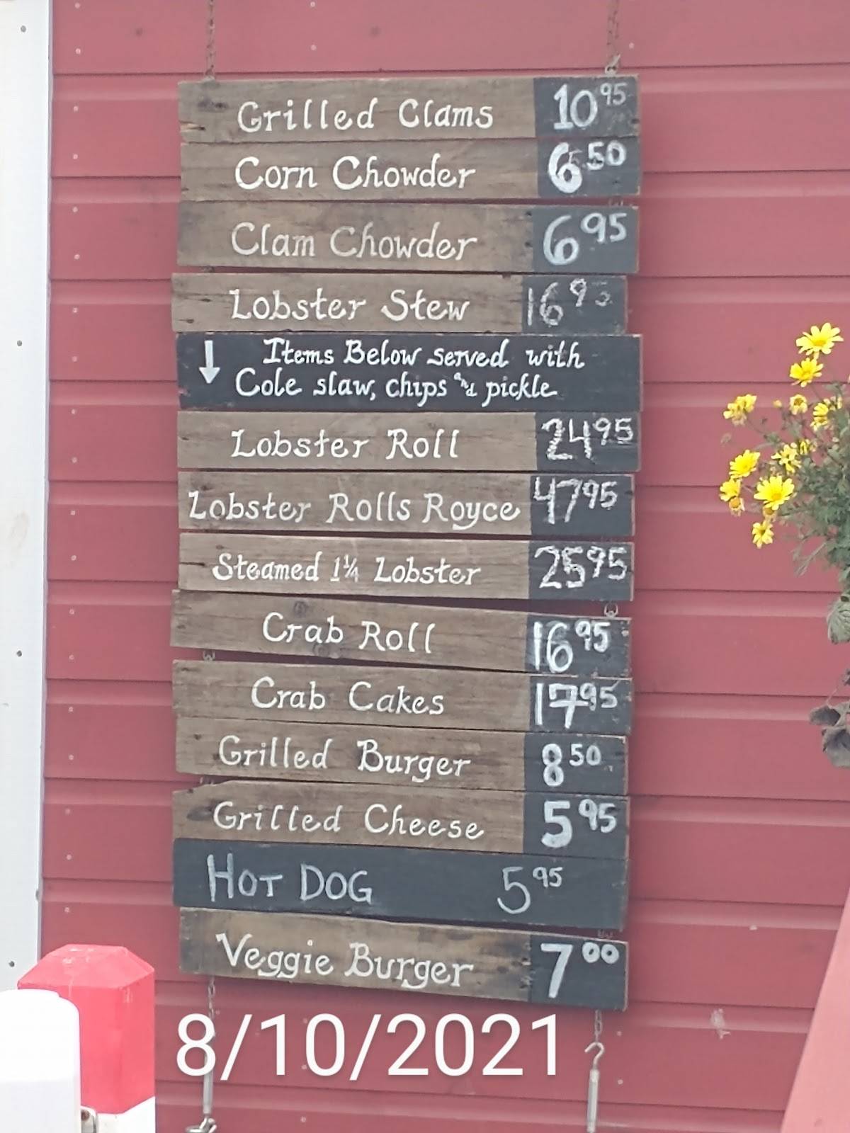 Menu at McLoons Lobster Shack restaurant, South Thomaston