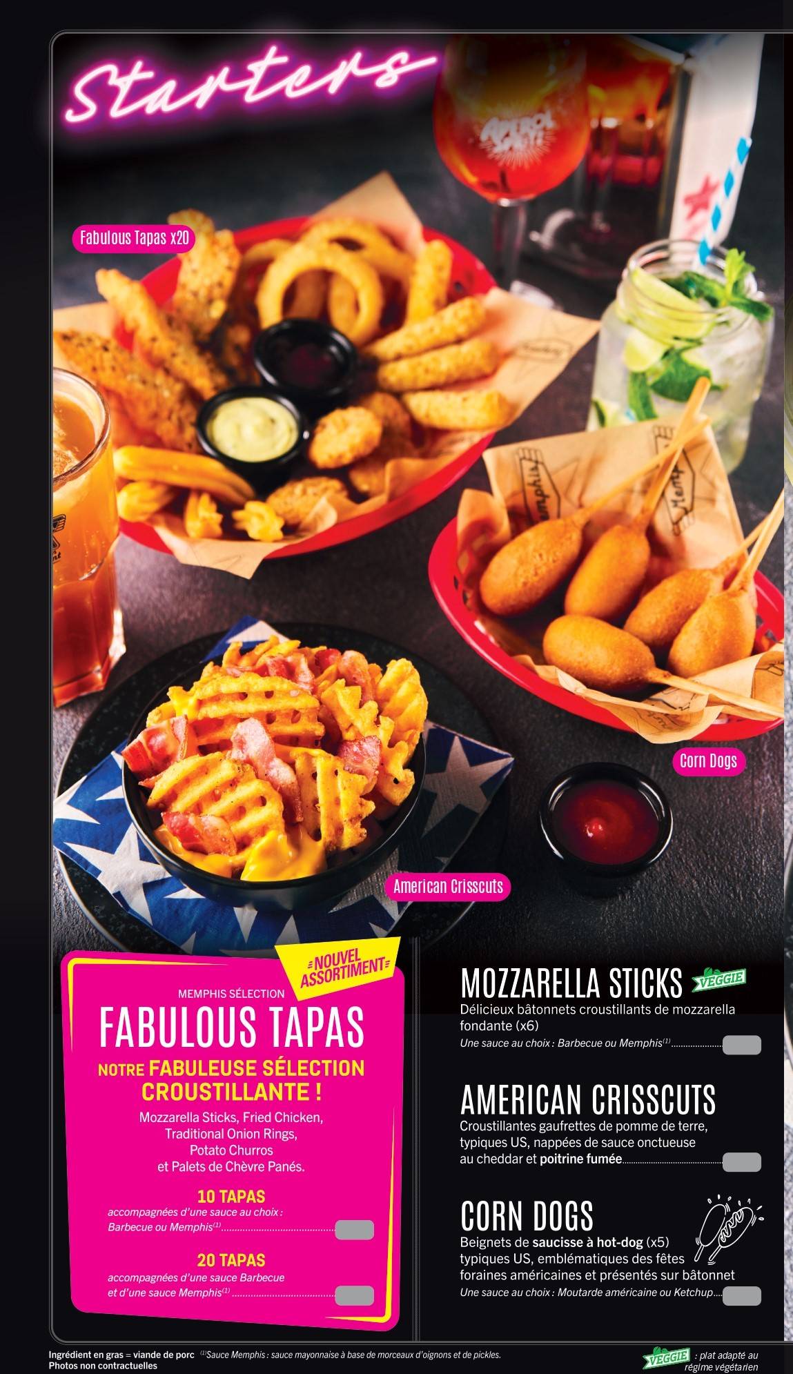 Menu de Memphis - Restaurant Diner