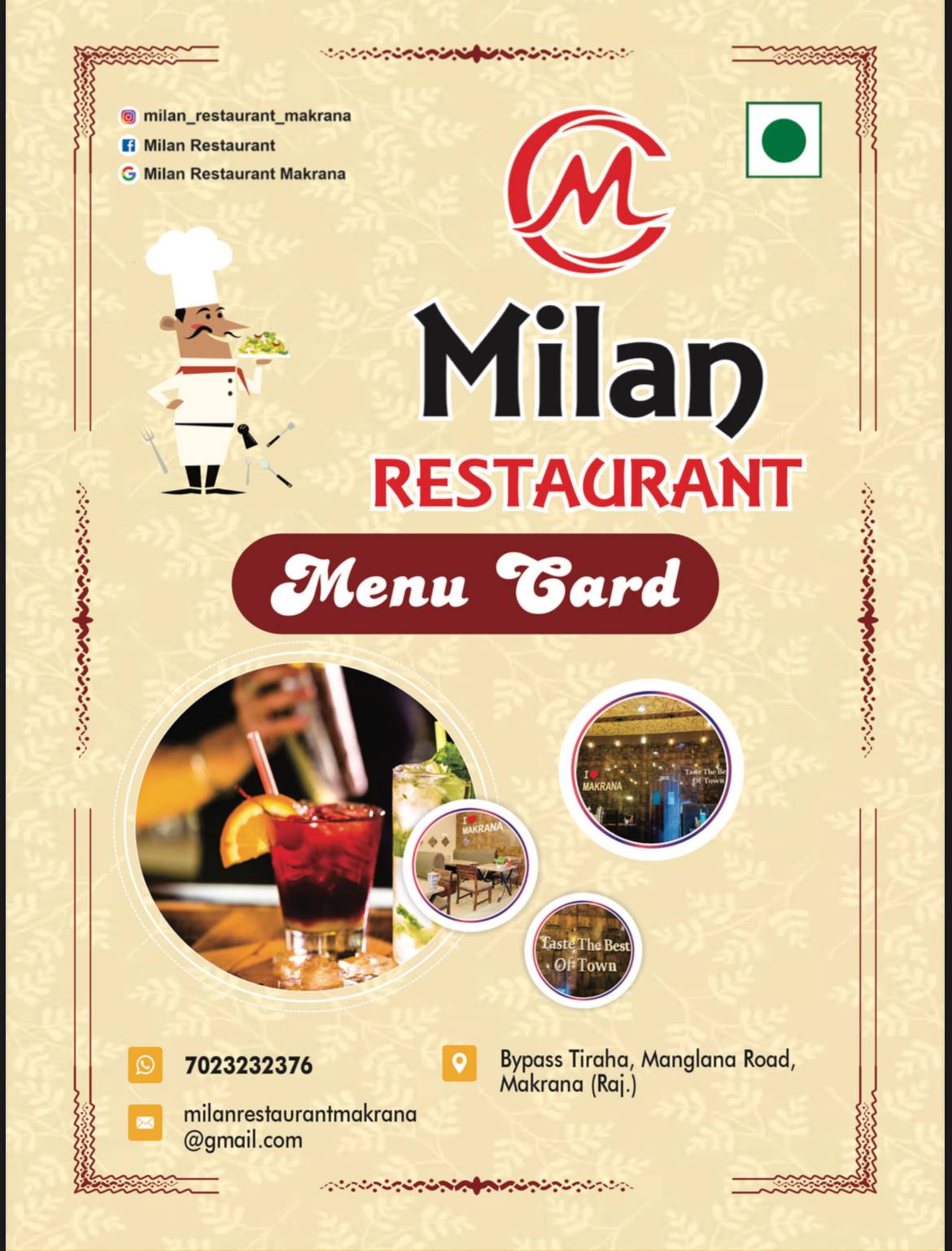 Milan Restaurant menu