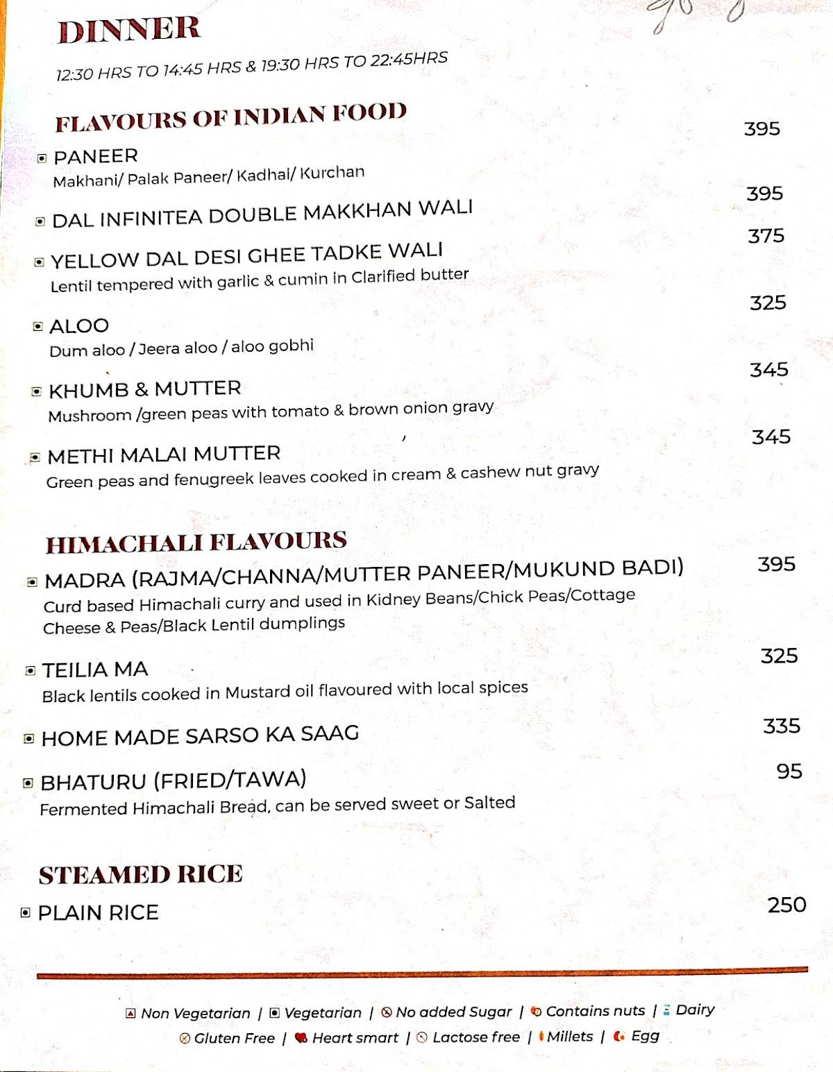 Millets Beed menu