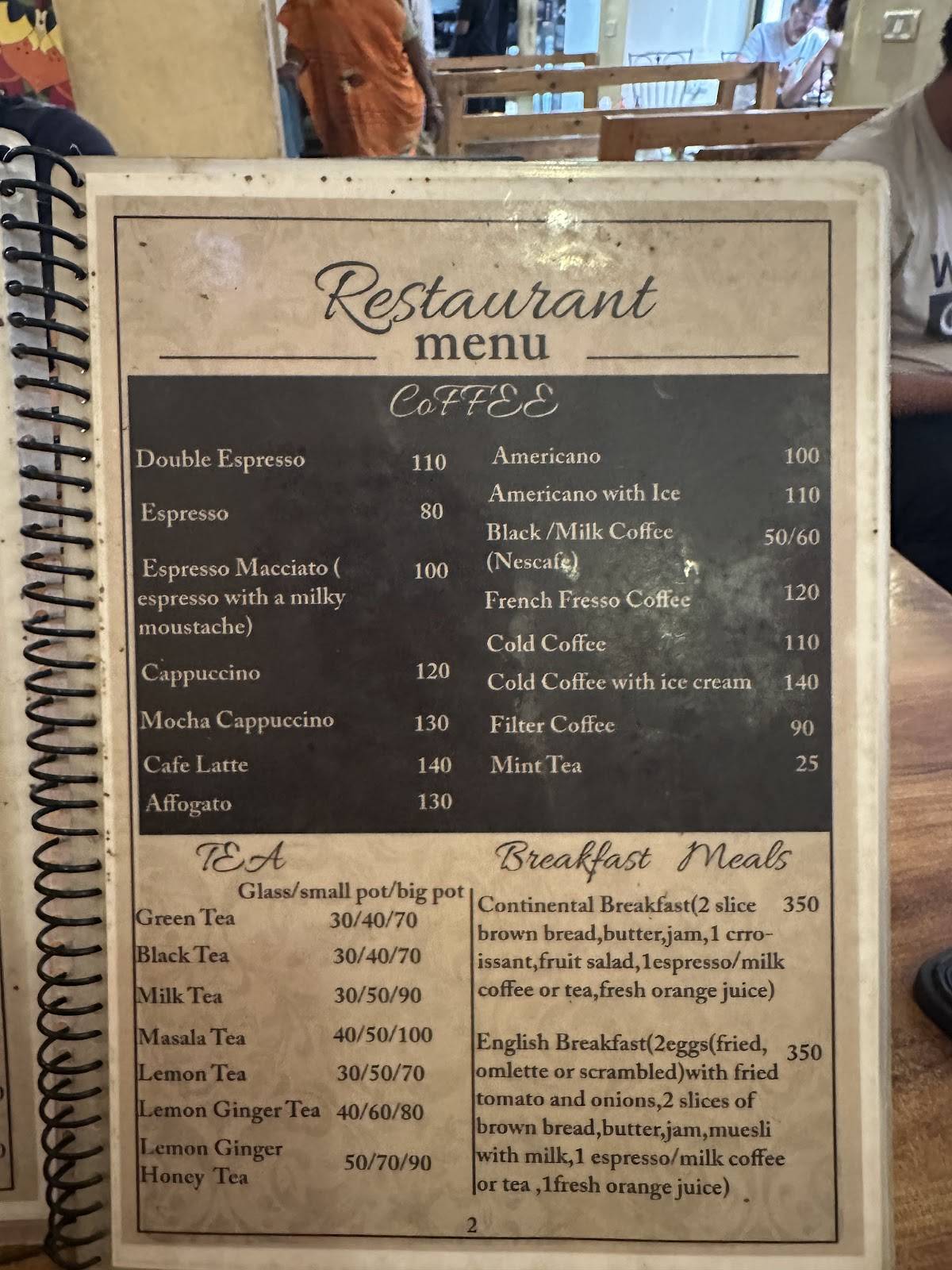 Mona Lisa Cafe menu