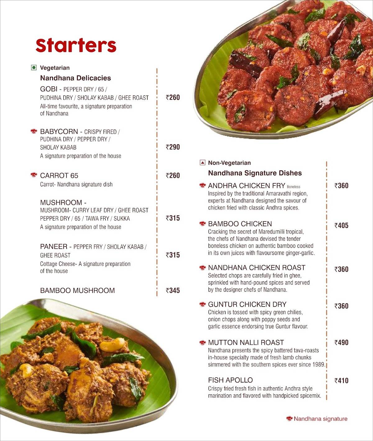 Nandhana Palace - Andhra Style Restaurant - Mount Road menu