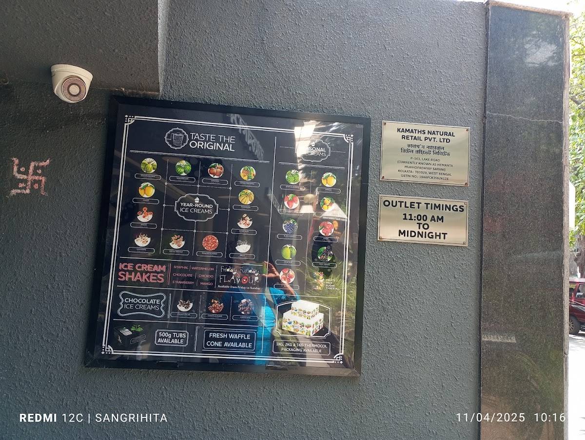 Naturals Ice Cream menu