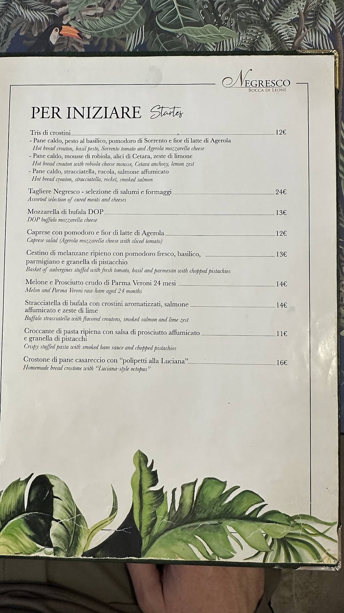 Menu di Negresco Bocca di Leone 