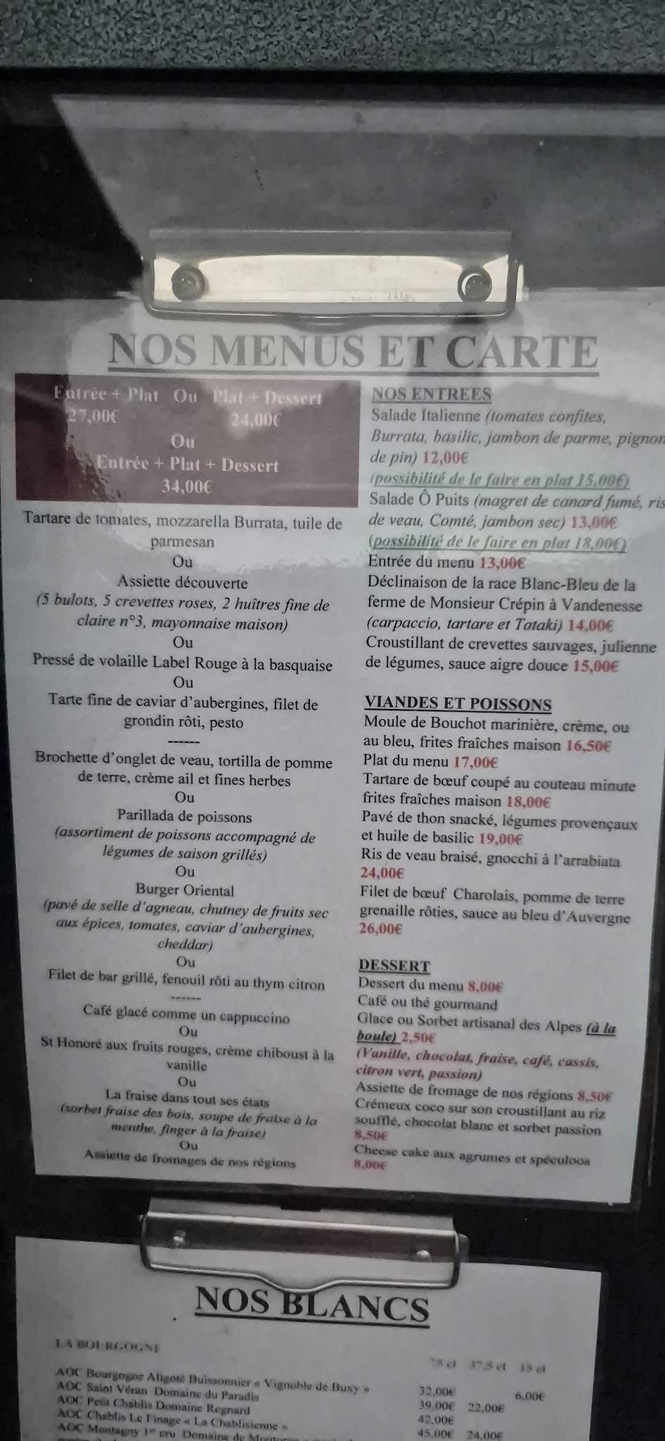 Menu de Ô Puits