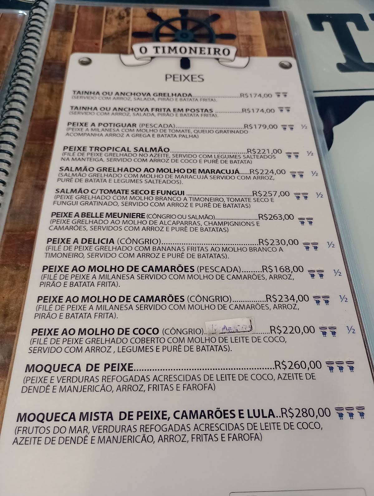 O Timoneiro cardápio