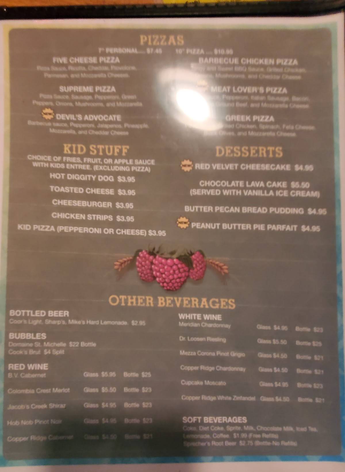 Menu at Oaken Barrel Brewing Company, Greenwood