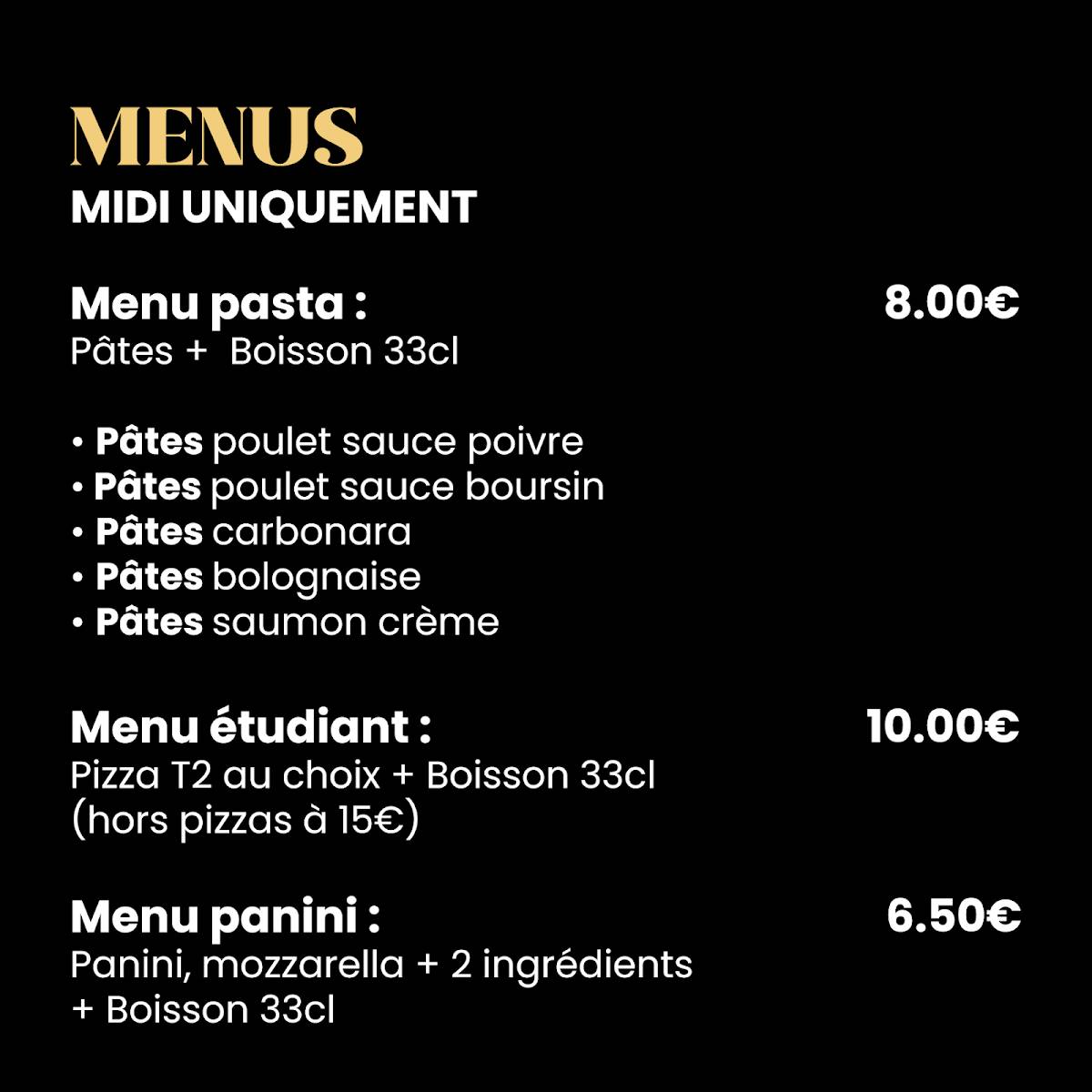 Menu de One Pizz