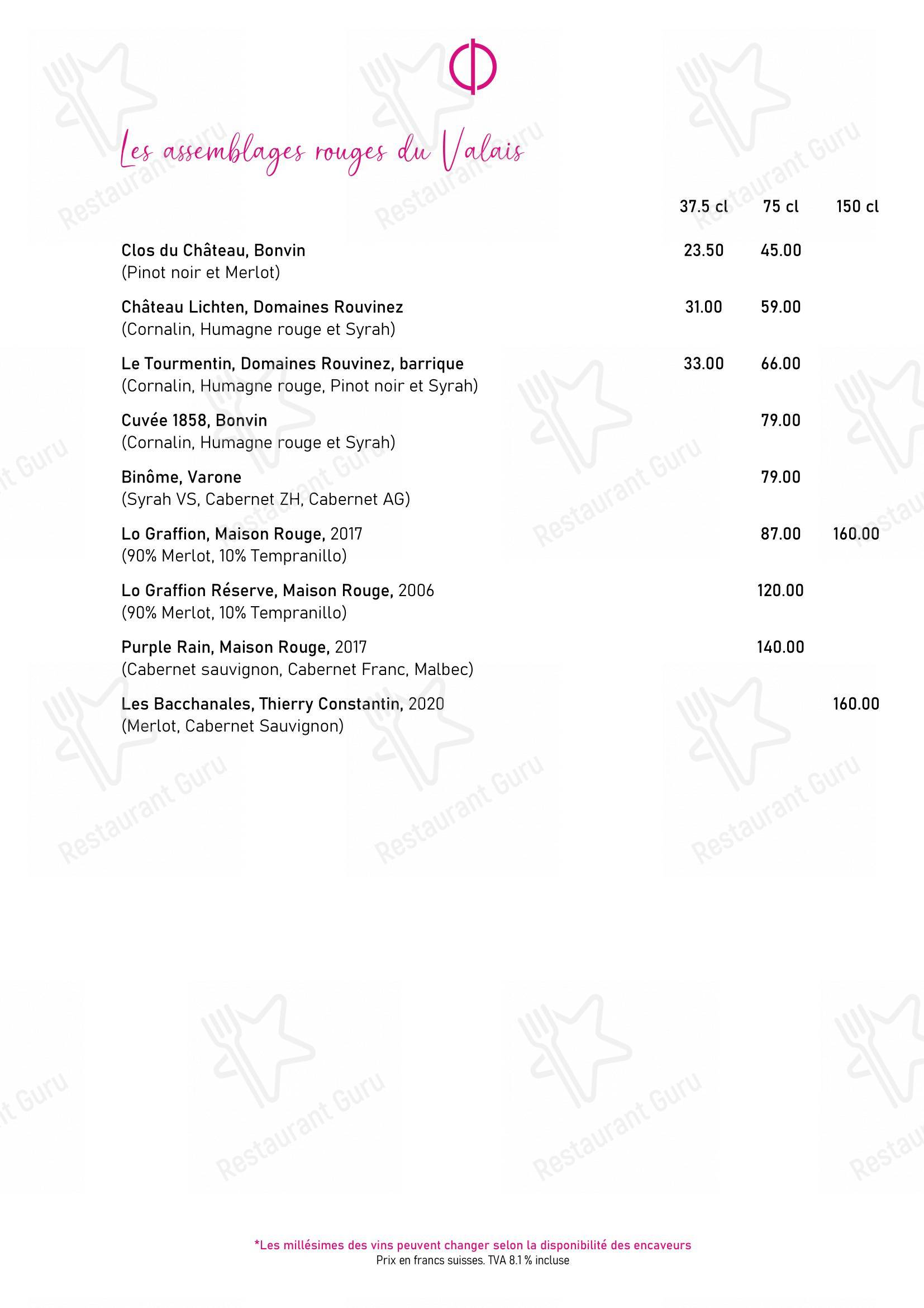 Коктейльная карта per Restaurant Opéra Sion ristorante