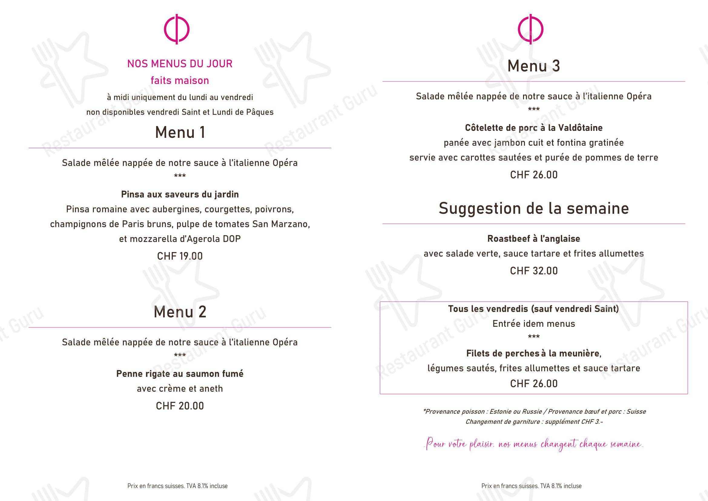 Menu bar per Restaurant Opéra Sion ristorante