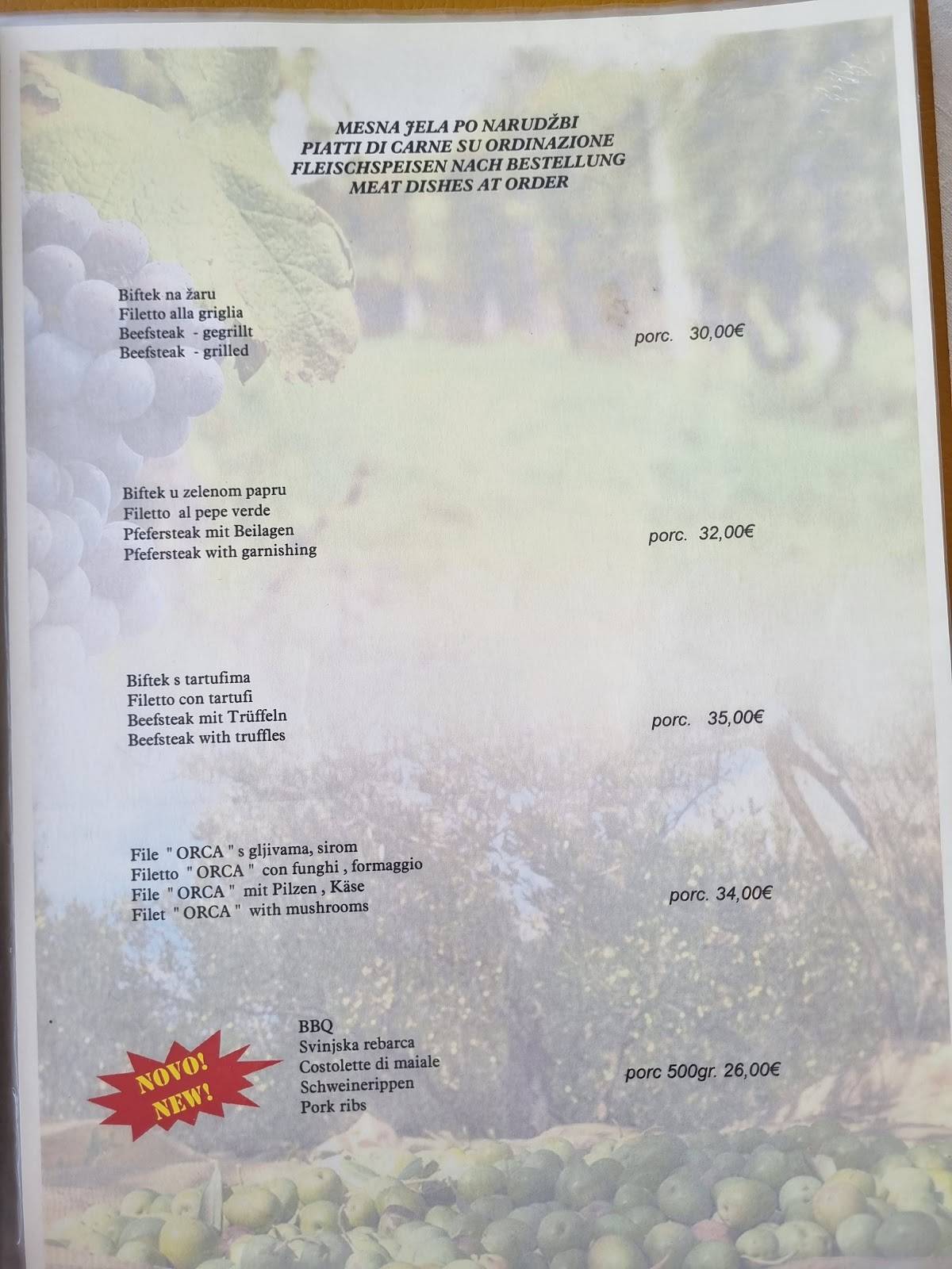 Menu di Restaurant Orca 