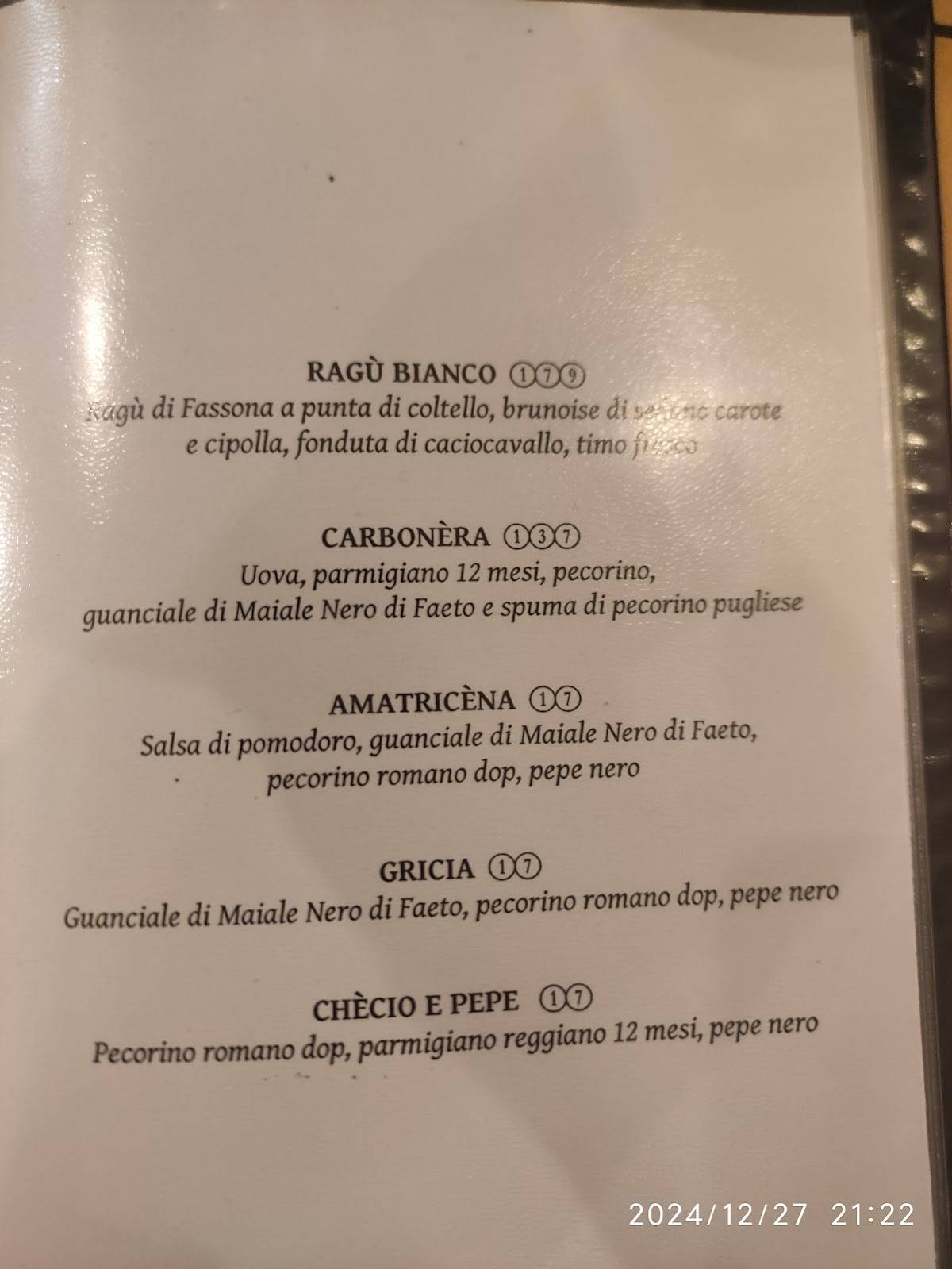 Menu di Orecchietteria Banfi 