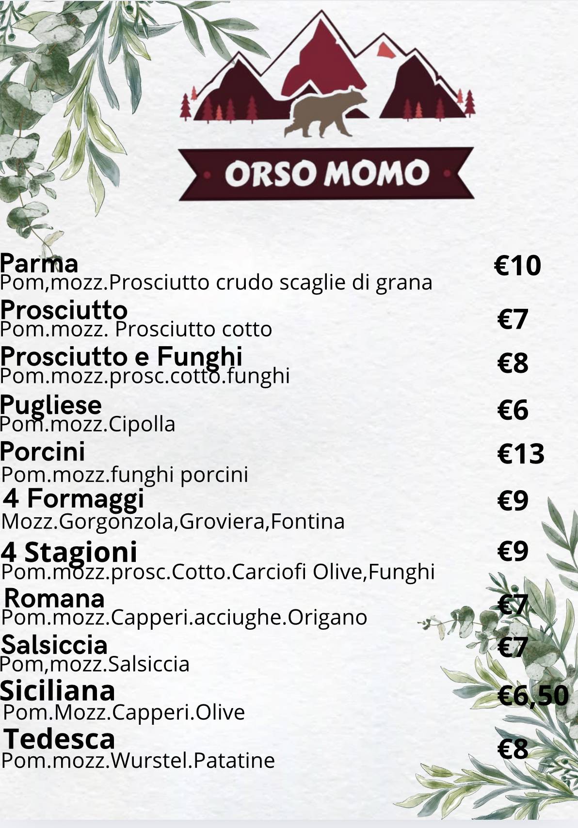 Menu di Orso Momo 