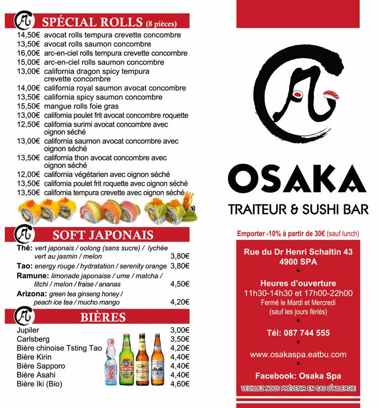 Menu de Osaka