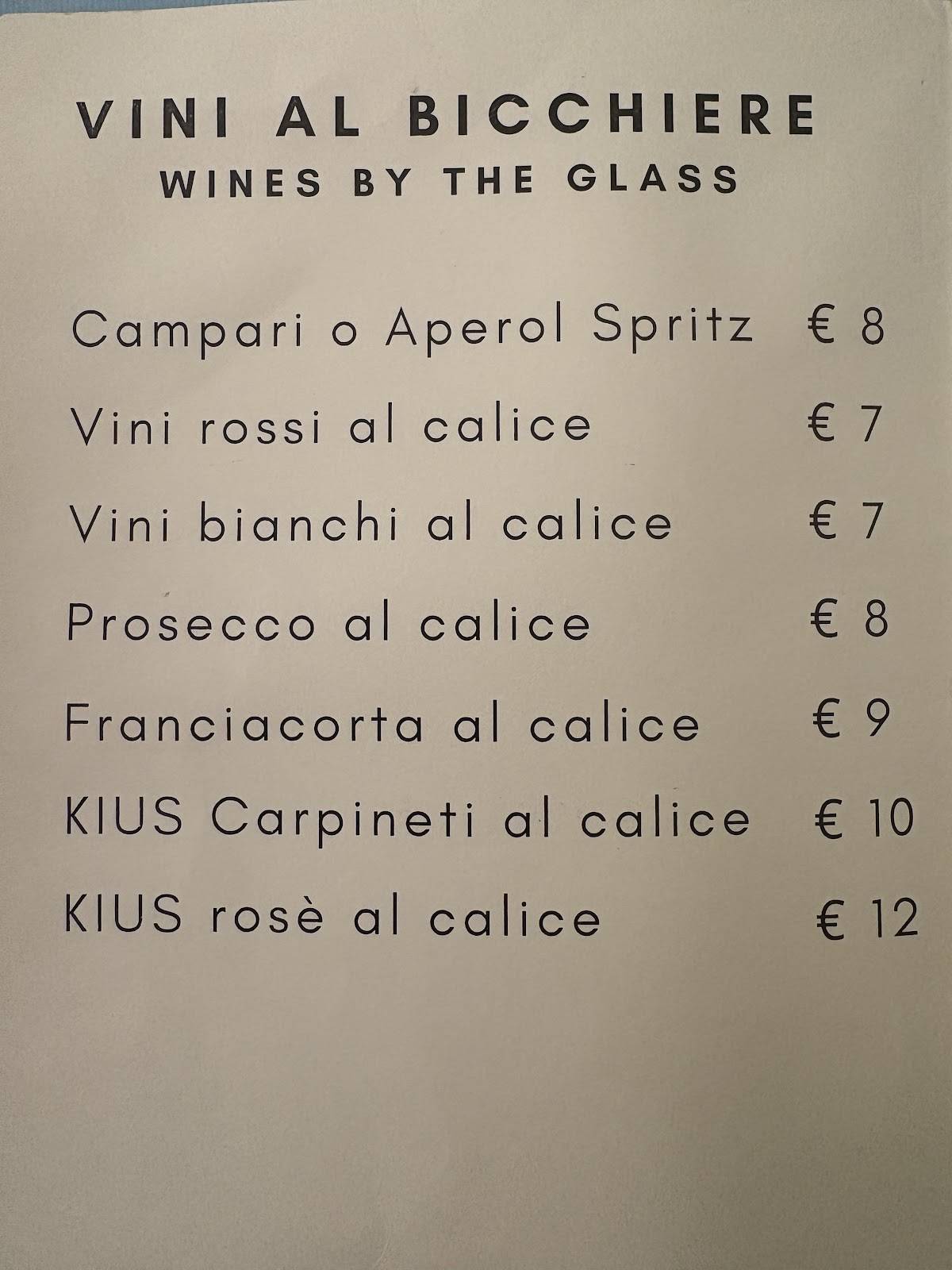 Menu de Osteria Barberini
