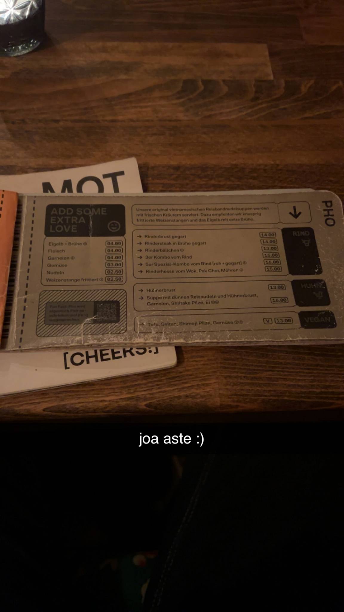 Menu de PHO - Noodlebar (Mitte)