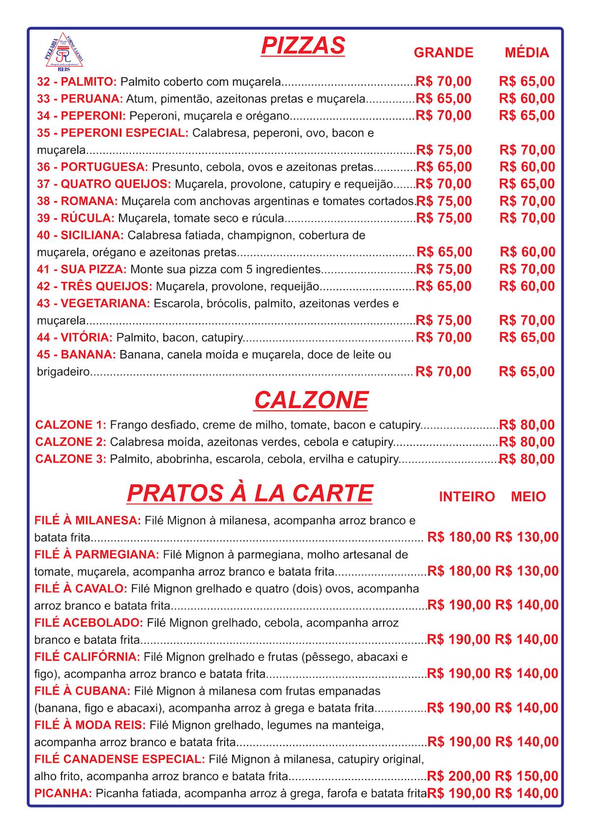 PIZZARIA REIS ITATIBA - DELIVERY cardápio