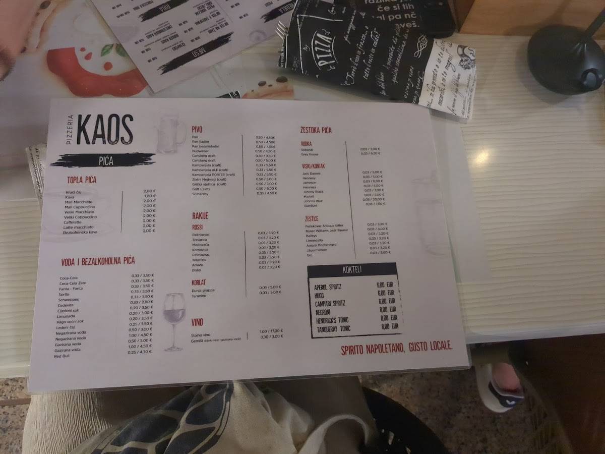 Menu di PIZZERIA KAOS 