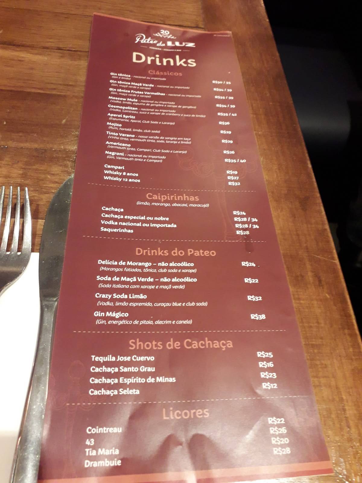 Pateo da Luz cardápio