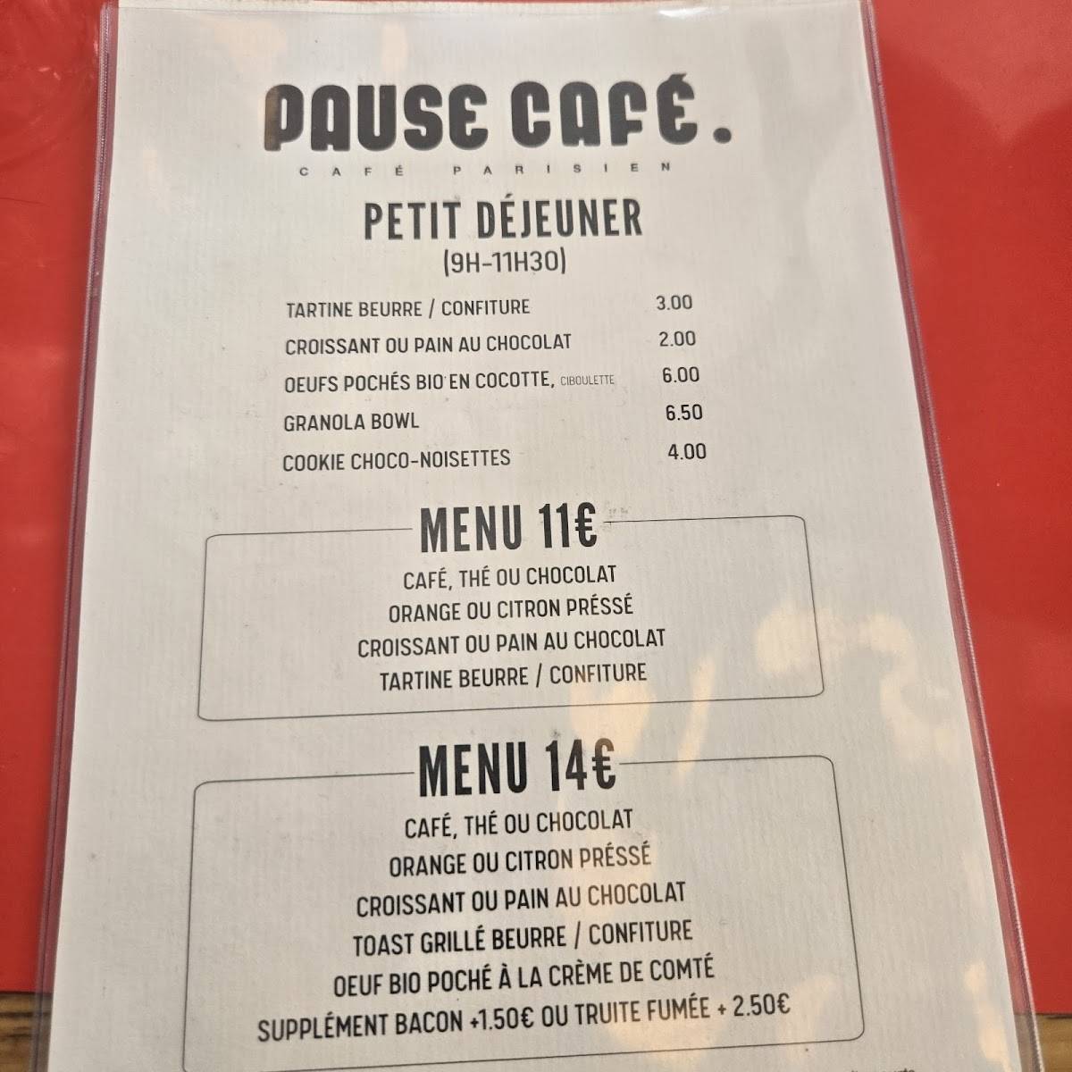Menu de Pause Café
